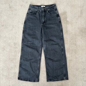 SÉZANE Denim Jeans Wide Leg Cropped High Waisted Black Gray Size 36 Women